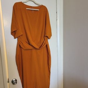 Plushe Orange Belted Waist Midi Bodycon Dress 18